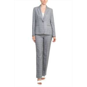 NEW LE SUIT notched collar mélange windowpane jacket with crepe pant suit set in